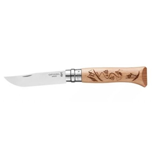 Нож Opinel №8 Alpine adventures, нержавеющая сталь, рукоять дуб, гравировка лыжи, 002188 фото 2